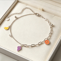 Schattig fruit armbandje van roestvrij staal met druiven, bananen en sinaasappel bedels, groothandel dames armband voor cadeau