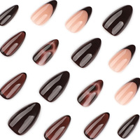 Faux ongles à presser en écaille de tortue marron, forme amande, French manucure, réutilisables pour femme, usage quotidien