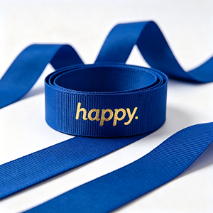 Light Blue Grosgrain <b>Ribbon</b> 1-1/2 Inch Gold Foil Printed Happy Text Single Face Gift Packaging Decorative Trim - Product Image 4