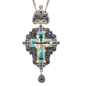 ZD046 Collar con Cruz Pectoral de Obispo Ortodoxo Europeo, Chapado en Plata de Aleación, para Ordinación de Sacerdotes Nuevos, con Piedras de Colores - Product Image 5