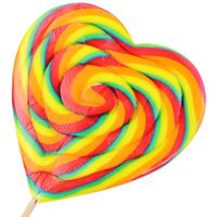 50g Halal gecertificeerde hartvormige regenbooglollipop met fruit smaak, in individueel verpakte snoepverpakking, harde Chinese snack