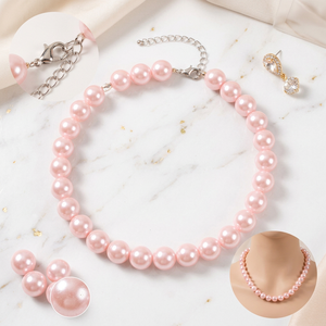 Collar de Perlas Rosadas de Moda al por Mayor, Collar de Cuentas Coloridas de Una Sola Hilera, Joyería Clásica de Boda para Mujeres y Niñas, Personalizable - Product Image 1