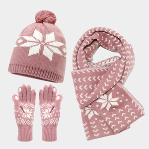 Linda Ensemble de 3 pièces de style de Noël européen <span class=keywords><strong>et</strong></span> américain pour <span class=keywords><strong>femme</strong></span>-Bonnet tricoté, écharpe, gant assorti, ensemble de décoration de Noël - Product Image 1