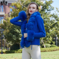 Cardigan en tricot élégant pour femme Janefur, patchwork en fausse fourrure de renard, devant ouvert, manches côtelées, pull chaud pour l'automne et l'hiver