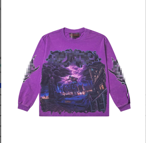 T-shirt a maniche lunghe casual in puro cotone, vestibilità ampia, <span class=keywords><strong>con</strong></span> stampa cartoon retrò, stile hip hop street, di tendenza americana transfrontaliera, novità - Product Image 1