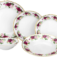 Service de table en porcelaine fine 24 pièces, ensemble de vaisselle en céramique avec détails dorés pour 6 personnes