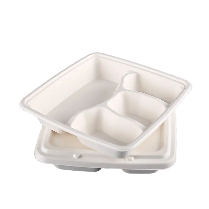 Wegwerp Witte Suikerriet Bagasse 3 Of 4 Compartiment Weg Te Nemen Voedselverpakking Lunchbox