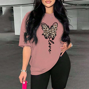 Biểu Tượng Tùy Chỉnh Leopard Tình Yêu In T-Shirts Giản Dị Vòng Cổ Đầy Màu Sắc Mô Hình Trái Tim In T-Shirt Phụ Nữ - Product Image 5