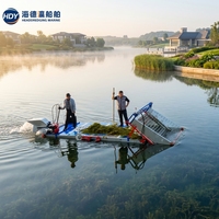 Récolteuse semi-automatique à roues à aubes pour l'élimination des jacinthes d'eau, équipement compact de nettoyage de lacs