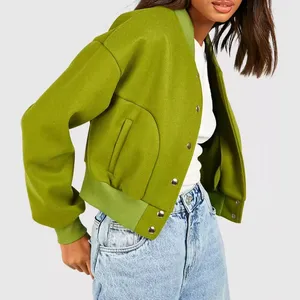 OEM Manufacturer Wool Look StreetWear Bomber Jacket For Women / Custom Logo Coat for Women Cropped Bomber Varsity Jacket