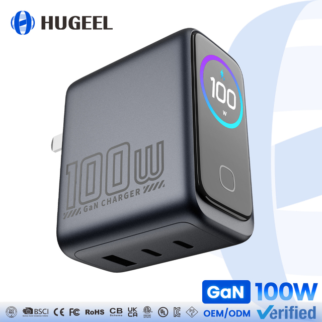 HUGEEL 100W GaN Type C Charger Smart Display Fast Charging USB C Desktop Charger for Phone Tablet Laptop Wall USB Charger Kit