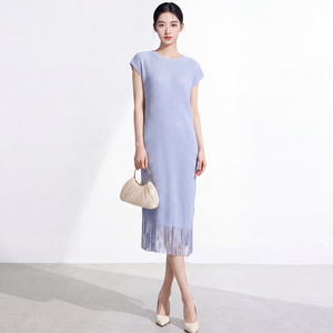 ชุดเดรส Miyake รุ่นใหม่สำหรับฤดูร้อน ดีไซน์หรูหรา สไตล์ลำลองสำหรับผู้หญิง ทรงเอเข้ารูป เอวธรรมชาติ ผ้าคุณภาพสูง เป็นมิตรต่อสิ่งแวดล้อม แขนสั้น - Product Image 2