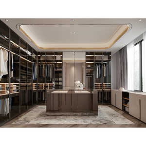 Système <span class=keywords><strong>de</strong></span> dressing en bois sur mesure, armoire ouverte, rangement moderne <span class=keywords><strong>de</strong></span> luxe en U, dressing intégré du <span class=keywords><strong>sol</strong></span> au plafond - Product Image 2