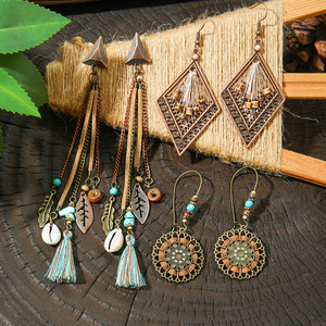Ethnic Style <b>Drop</b> Earrings Antique <b>Bronze</b> Plated Tassel Women's Fashion Jewelry Alloy Imitation Pearl Beaded Earrings - Product Image 2