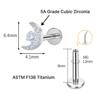 Anting-anting JiaXin ASTM-F136 G23 Titanium Tanpa Ulir Model Push Pin Flat Back Labret Stud Medusa Tragus Lobe Bertahtakan Zirkon Bunga 16G