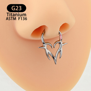 <b>Titanium</b> Heart Shape Septum <b>Ring</b> 8mm G23 ASTM F136 Unisex Body Jewelry - Product Image 4