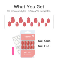 AIERFEI 24 pièces en gros, ongles courts ovales à presser, couleur unie rouge rose, gel doux, pointes d'ongles artificielles