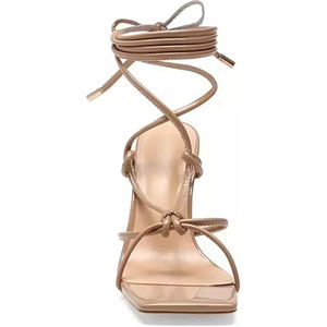 Sandales <span class=keywords><strong>pour</strong></span> femmes personnalisées tendance carré bout ouvert gladiateur marron en cuir Pu mince talon haut <span class=keywords><strong>pour</strong></span> femmes - Product Image 4