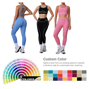Conjunto de Yoga Color Block de Alto Impacto para Mujer con Logotipo Personalizado, Sujetador Deportivo y Leggings con Sensación de Desnudez, Conjunto de Entrenamiento para Gimnasio - Product Image 2