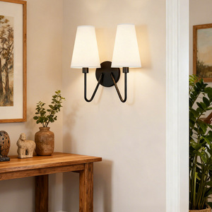 Lampe murale à double tête de style asiatique, corps en fer, abat-jour blanc, ampoule LED E27, commande par interrupteur, pour la décoration de la chambre à coucher et du couloir - Product Image 3
