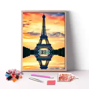 핫 세일 사용자 정의 그림 유명한 에펠 탑 전체 드릴 라운드 비즈 DIY 다이아몬드 페인팅 키트