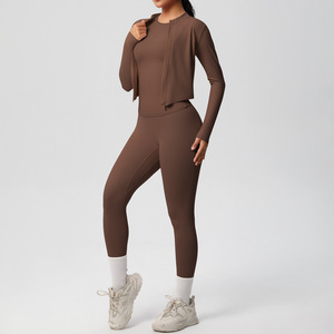 Traje de Yoga deportivo de tres piezas para mujer, punto transfronterizo, lijado de doble cara, sensación desnuda, agradable a la piel, transpirable, ajustado - Product Image 1