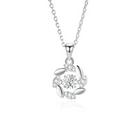 Collier en Moissanite 5mm Rond avec Pendentif Couronne Florale en Argent Sterling 925 pour Femme, Bijoux Fins en Gros, En Stock