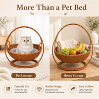 Lit suspendu multifonctionnel en rotin PE pour chat, hamac surélevé en osier avec coussin moelleux pour chats, idéal pour le repos des animaux de compagnie et les ensembles de jardin