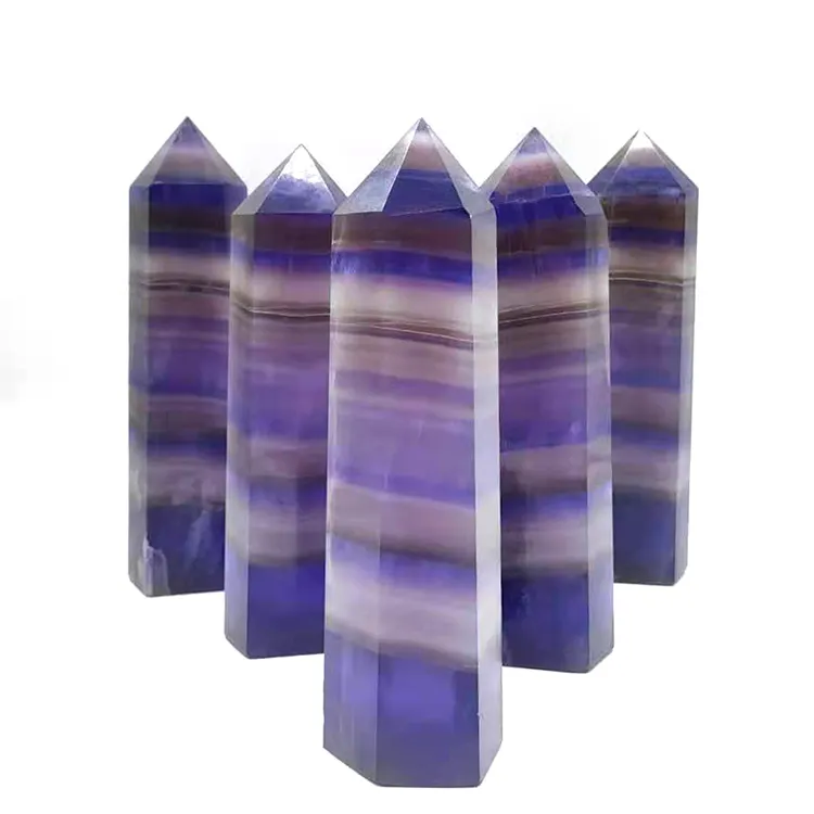 Wholesale Natural Quartz Stone Fluorite Wand Polished Purple Crystal Point Tower For Fengshui Decoration