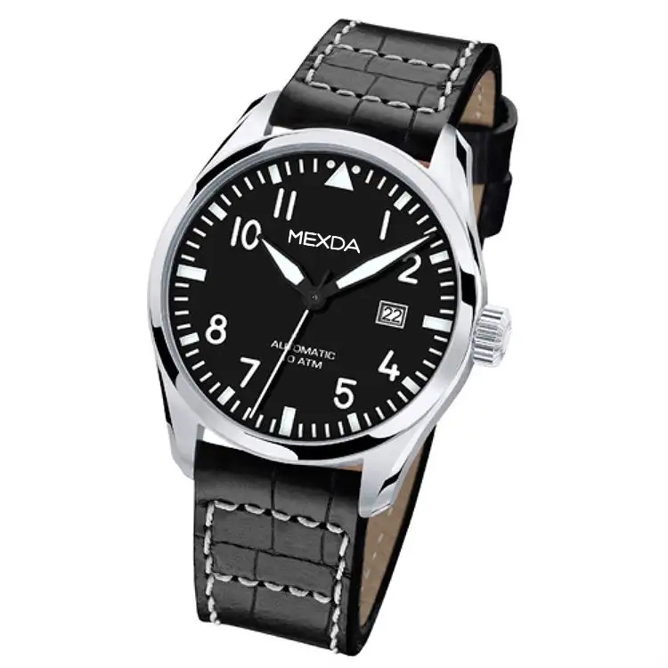 Mexda Marca Hombres Reloj de cuero Reloj automático Piloto Reloj Orologio Relojes Hombre Montre Homme