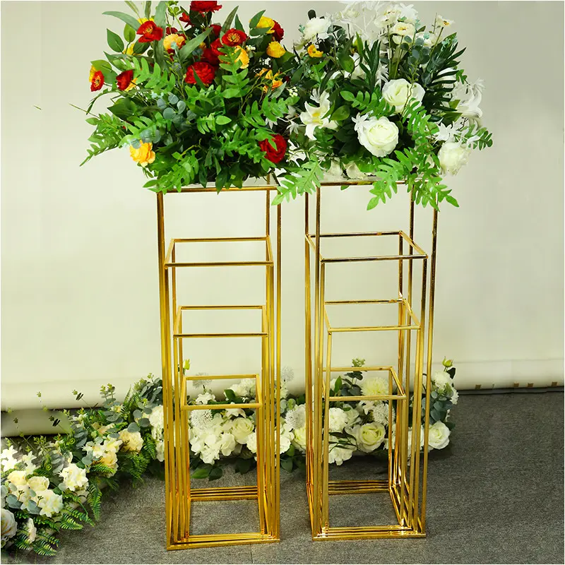 Wedding Supplies Gold Rectangular Metal Geometric Flower Stand For Wedding Christmas Table Centerpiece Decoration