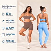 Ensemble de yoga color block à faible MOQ, soutien-gorge de sport à double bretelle fine et leggings taille haute longueur genou, ensemble de sport 2 pièces