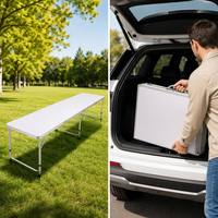 Table pliante en aluminium à 4 volets, extra longue, portable, pour le camping en plein air, avec poignée de transport, pour pique-nique et fête