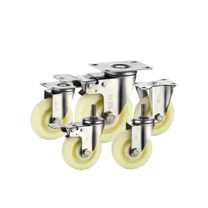 Industrial Stainless Steel Thread Bearing Swivel Roller with Nylon Wheels and Castor for Trolley Cart and Furniture