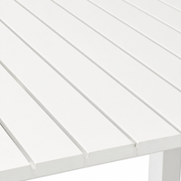 Table à manger extensible blanche, mobilier de patio extérieur moderne, design à lattes pour jardin et divertissements en plein air