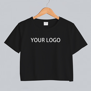 T-shirt femme en coton 100% avec logo/étiquette personnalisé, haut court tendance - Product Image 6