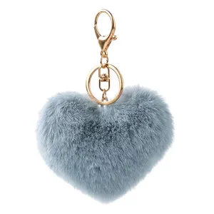 Trái Tim Thỏ Tóc Bóng Key Ring Sang Trọng Tình Yêu Túi Xe Mặt Dây Chuyền Quà Tặng Bán Buôn Tóc Bóng Trái Tim Key Chain