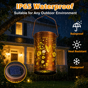 Lampes solaires d'extérieur en verre pour jardin, étanches IP65, lanternes LED colorées à projection creuse en forme de colibri, décoration artistique pour allée - Product Image 3