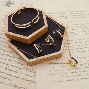 Colar banhado de zircônia, joias personalizadas, conjunto de jóias em aço inoxidável, mulheres requintadas, pérola, geométrico, 1 peça/saco de opp, 12 conjuntos - Product Image 6