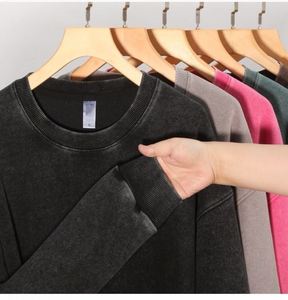 Sweat-shirts vintage unis surdimensionnés en gros, personnalisables avec logo, épais, style streetwear, effet délavé, à épaules tombantes - Product Image 5