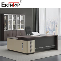 Ekintop Bureau de Direction Moderne en Bois en Forme de L, Mobilier de Bureau Exécutif de Luxe, Table de Travail de Gestionnaire, Bureau de Coin de PDG
