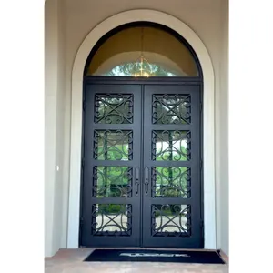 Входная входная дверь в стиле ретро, декоративные входные двери из двойного кованого железа средиземноморского цвета со смарт-замком