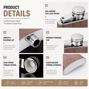 Flacon à whisky personnalisé avec logo, 6 oz, en acier inoxydable, revêtement imitation bois, bouteille portable en métal pour cadeau d'affaires - Product Image 4