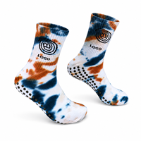 Chaussettes côtelées personnalisées tie-dye avec grip, logo imprimé, confortables, antidérapantes avec points en caoutchouc pour le yoga et le pilates féminin