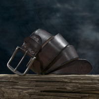 WIZNEERK Ceinture vintage en cuir de vache faite à la main, 3,8 cm de large, boucle à ardillon en alliage mat, légère, durable, 3 couleurs, unisexe, polyvalente