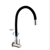 Robinet de cuisine monocommande coloré avec col flexible et fonction rotative, en acier inoxydable, type d'installation pour évier, couleur noire
