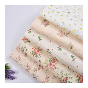 Wholesale High Quality Custom Organic Double Gauze Floral Printed Muslin Cotton 2 Layers Fabric Baby