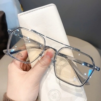 Gafas de sol cuadradas con doble puente para hombre y mujer, anteojos con montura grande, antiluz azul, retro, negro, transparente, para ordenador