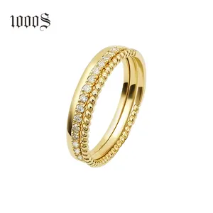 Cincin Perhiasan AU585 14K Asli Kuning Emas Berlian Cincin Pernikahan Tunangan Perhiasan Grosir