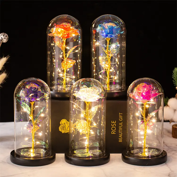 Forever Rose In A Glass Dome With Led Light Eternal Rose Galaxy Rose Flower Best Gift For Her On Valentine's Day Mother's Day